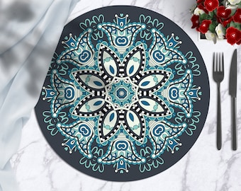 Mandala round placemat Heat resistant printed  placemat round table top tableware dining Serving table setting