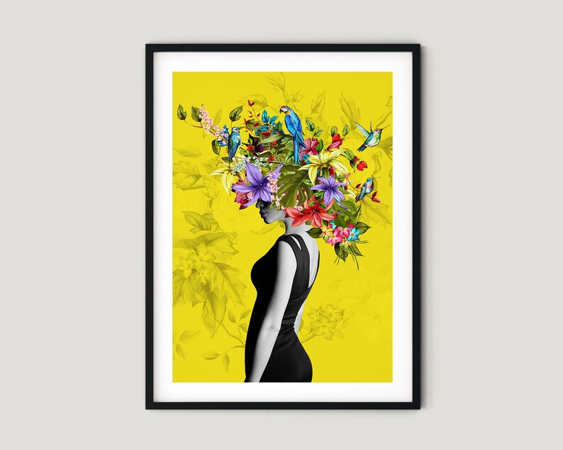 Yellow Floral Woman PRINTABLE Poster Romantic Modern Print Etsy