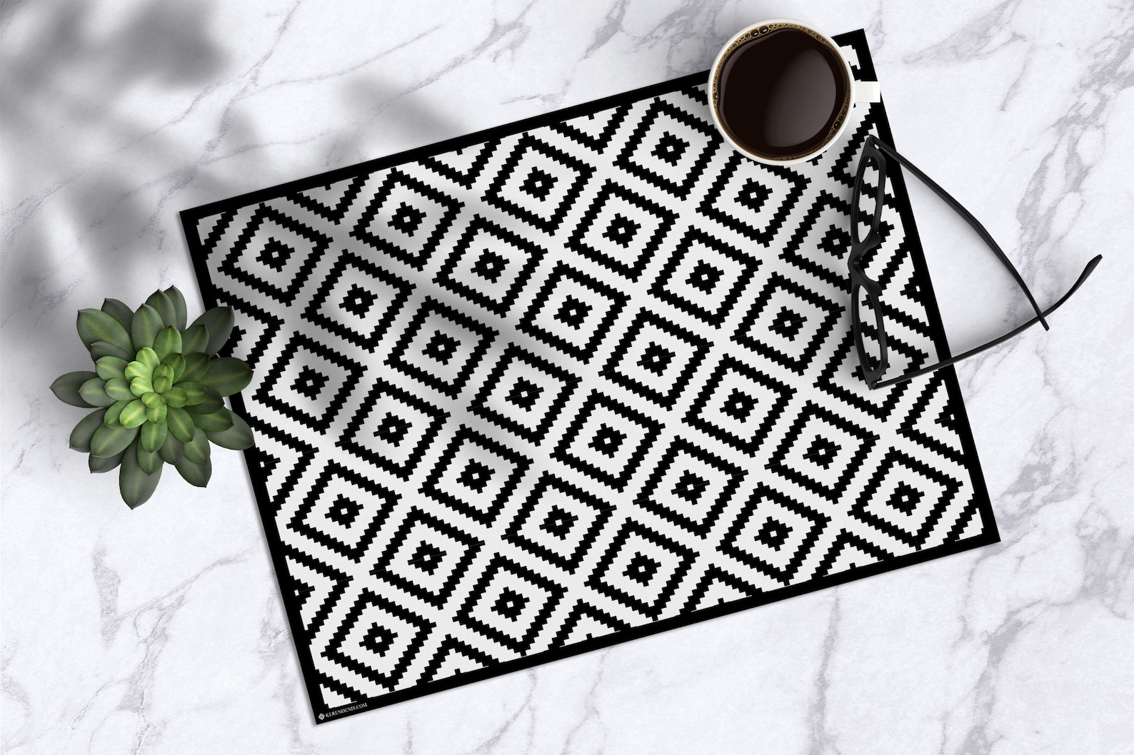 Black & White Geometric Placemat Set Scandinavian Style Etsy