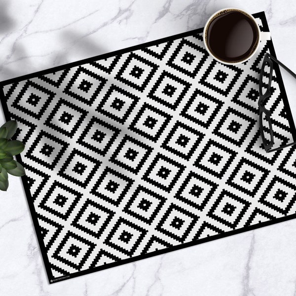 Black & White geometric, placemat set, Scandinavian style, Heat resistant, Table top, table runner, Functional, Decorative dinnerware