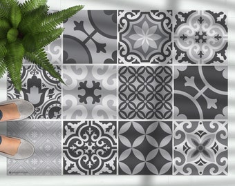 Moroccan tiles floor mat, pvc kitchen rug, Linoleum area rug, grey rug, Oriental design, Decorative carpet, Ethnic style rug, Geometric