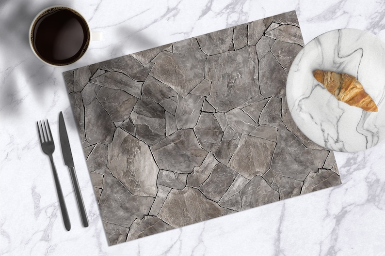 Grey concrete placemat, minimalist, scandinavian style, Heat resistant, table runner, table top, tableware set, dining, Grunge, Rusty style image 1