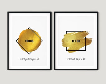 Focus & Let go PRINTABLE Posters scandinavian style golden modern Prints, Home Decor Typography Prints, Digital Download