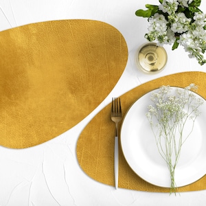 Gold, Vinyl, Kurve, oval, hitzebeständig, Tischsets, Kunstleder, lederartig, renommiertes, Geschirr, Geschirr, Esszimmer, Dekor