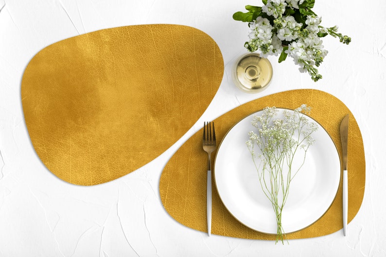 Gold Vinyl Curve Oval Heat Resistant Placemats Faux Etsy UK
