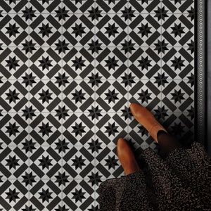 Marble Tiles - Old tiles, Black and White, floor mat, Decorative rug, Linoleum area rug, kitchen mat, Vinyl rug, Scandinavian style