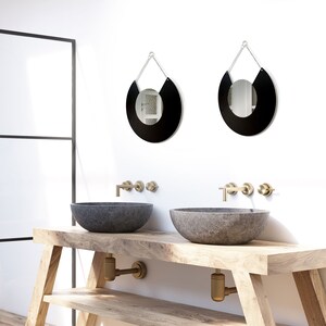 Black Geometric shape mirror, Round mirror, Wall jewelry, Wall hanging, Chain hanging mirror, Minimalist, Modern style, Home decor image 5