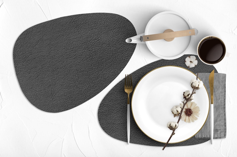 Grey vinyl curve oval heat resistant placemats faux Etsy