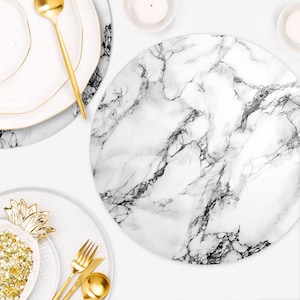Round Placemat / White And Gray Marble Placemats / Plastic Placemat / Scandinavian / Heat Resistant / Vinyl Placemats / Modern Table Mats