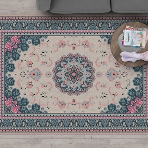 MIA - Perzisch, Boho chic, paisley, vloermat, Decoratief tapijt, Linoleum vloerkleed, pvc mat, Vinyl bloemen vloerkleed, vintage tapijt, kleurrijk tapijt