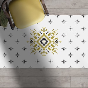 Geometric floor mat, Scandinavian rug, Modern rug, Decorative carpet, Linoleum area rug, pvc kitchen mat, gold rug, Boho chic style