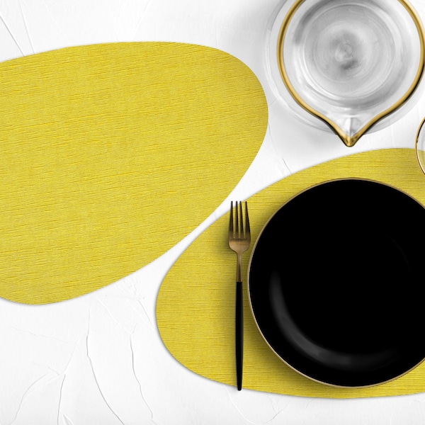 Yellow Faux Leather Placemats, Oval placemat, Waterproof Table Mat