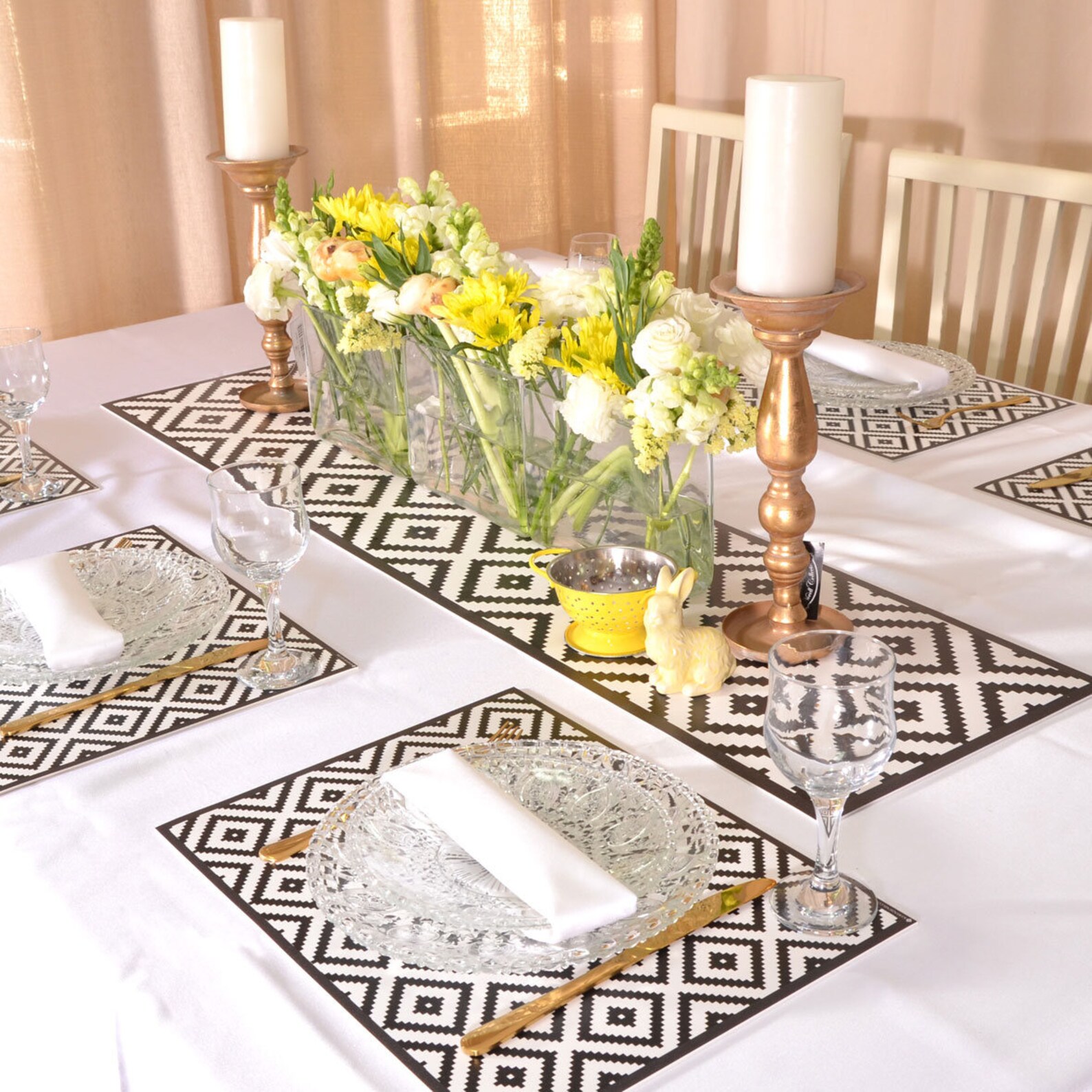 Black & White Geometric Placemat Set Scandinavian Style Etsy