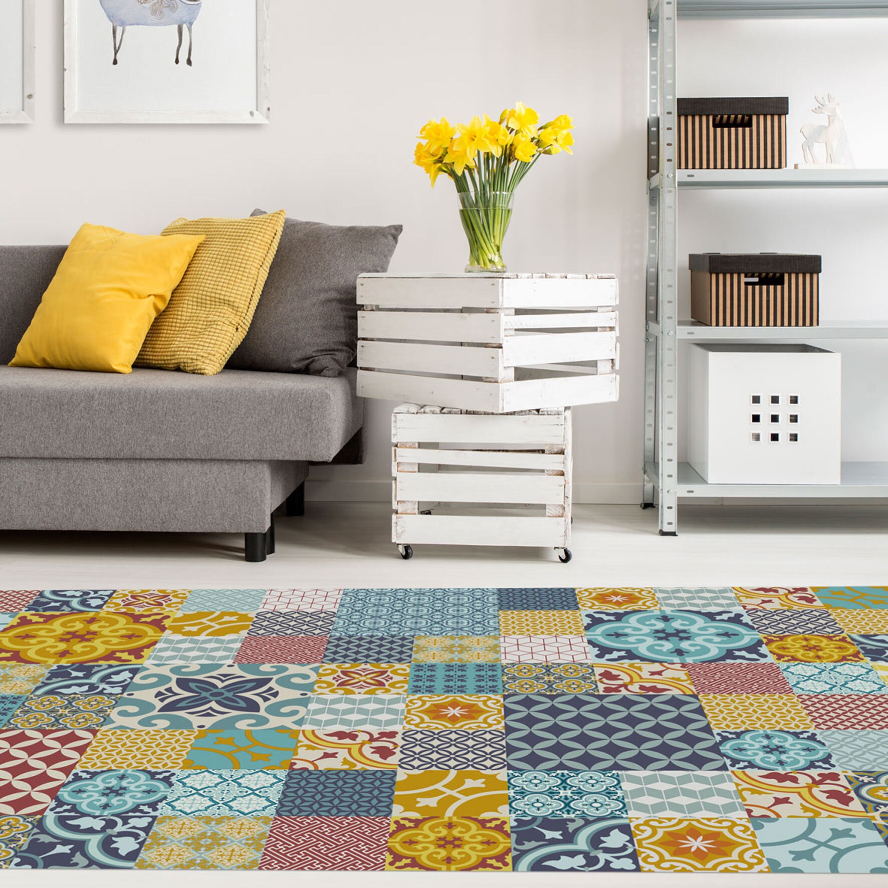 Moroccan Tiles Floor Mat Pvc Kitchen Rug Linoleum Area Rug Etsy