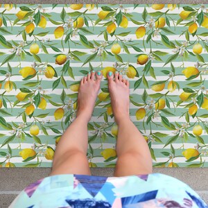 Yellow floor mat, tropical design, Mint rug, Decorative rug, Linoleum area rug, pvc kitchen mat, Vinyl rug, printed rug, Lemon print image 3