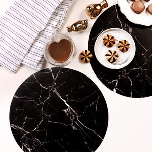round, black and white marble, scandinavian, Heat resistant, printed, placemat, round table top, tableware, dining, Serving, table setting