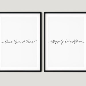 Once upon a time 2 PRINTABLE Posters scandinavian style black and white modern Prints, Home Decor Typography Prints, Digital Download