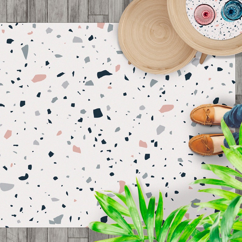 Geometric design rug Terrazzo floor mat Stylish carpet Scandinavian style pvc rug kitchen mat Decorative Linoleum area rug Modern rug