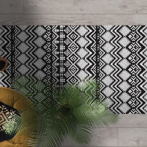Black and white floor mat, Scandinavian rug, Modern rug, Decorative carpet, Linoleum area rug, kitchen mat, Hallway rug, Boho style rug