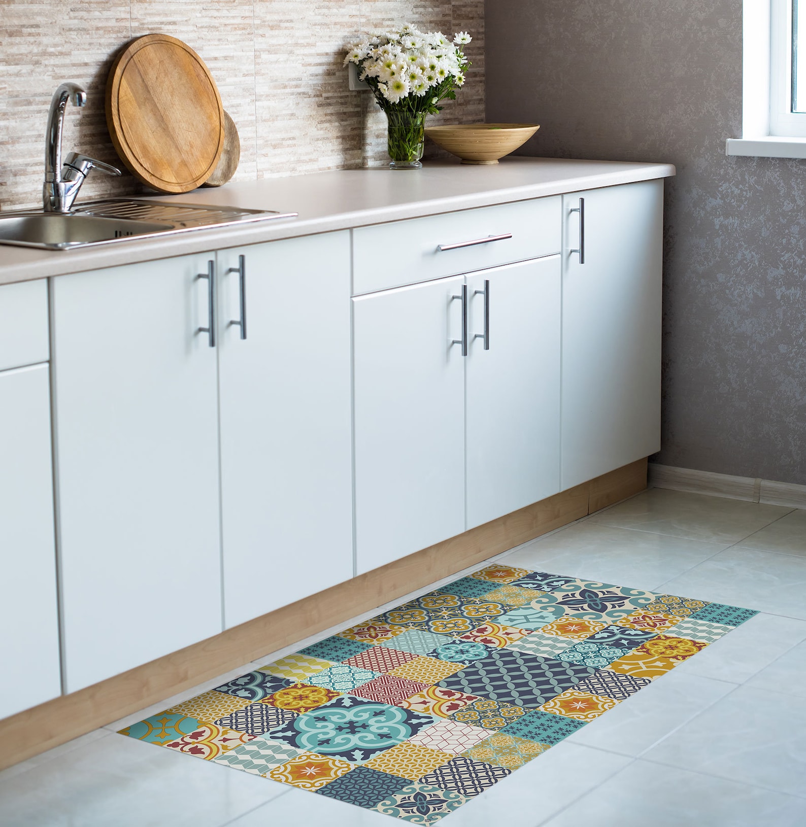 Moroccan Tiles Floor Mat Pvc Kitchen Rug Linoleum Area Rug Etsy