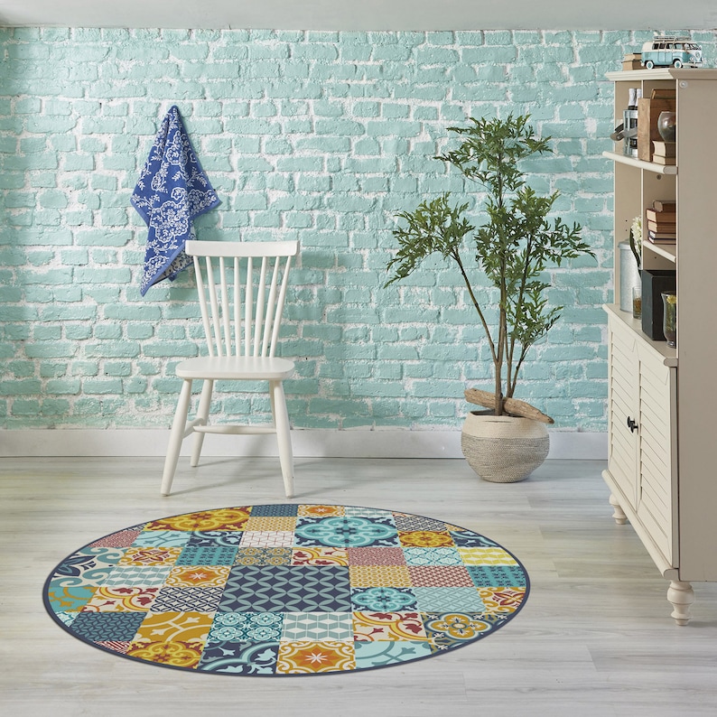 Moroccan Tiles Floor Mat Pvc Kitchen Rug Linoleum Area Rug Etsy