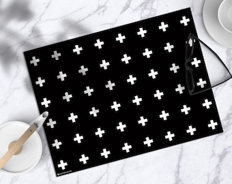 White plus on black Minimalist placemat, Scandinavian style, Heat resistant, Table top, table runner, Functional, Decorative tableware set