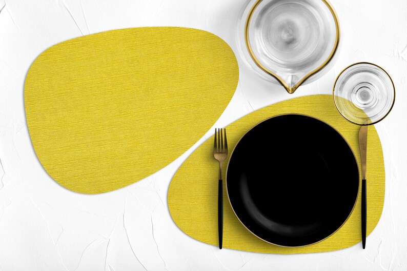 Yellow Vinyl Curve Oval Heat Resistant Placemats Faux Etsy