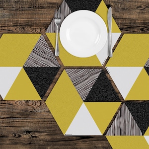 Yellow, hexagonal, geometric placemat, scandinavian style, minimalist stylish look, Heat resistant, table top, tableware, dining ware Set