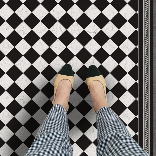 Vinyl Floor Mat Black and White - Etsy
