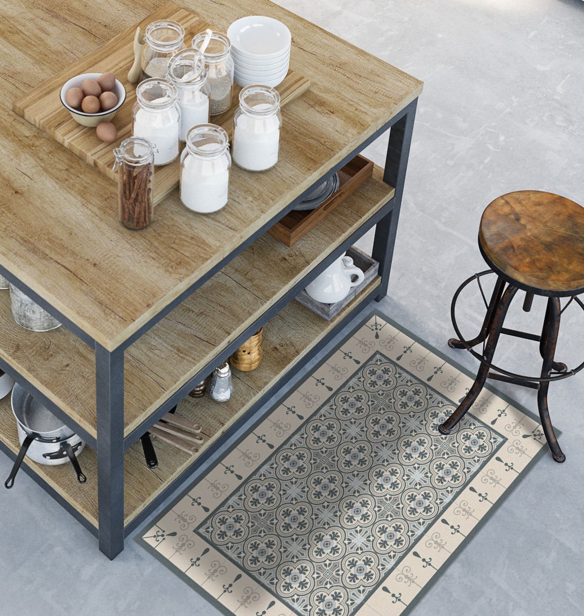 Moroccan Tiles Floor Mat Pvc Kitchen Rug Linoleum Area Rug Etsy Israel