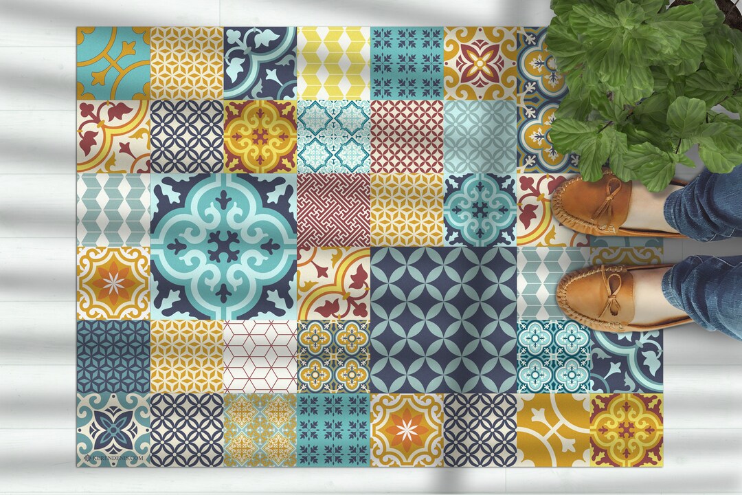 Moroccan Tiles Floor Mat Pvc Kitchen Rug Linoleum Area Rug Etsy
