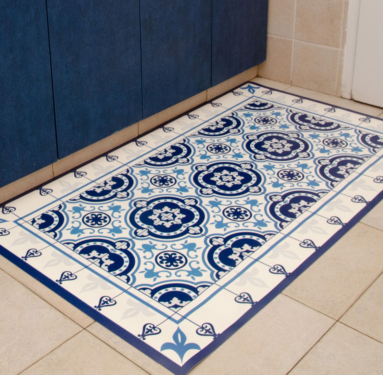 Moroccan tiles floor mat pvc kitchen rug Linoleum area rug Etsy