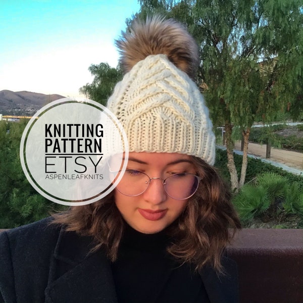 Knitting Pattern | THE SHAE BEANIE by Aspen Leaf Knits | Hat Knitting Pattern | Cable Hat Knitting Pattern