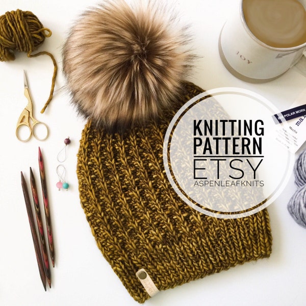 Knitting Pattern | THE ELLIS BEANIE by Aspen Leaf Knits | Hat Knitting Pattern | Beanie Knitting Pattern