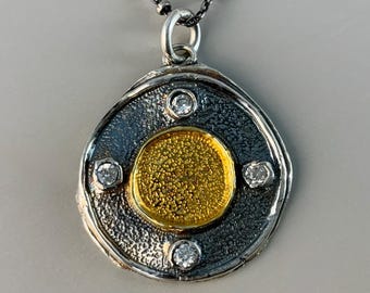 Silber Anhänger Galaxy Sonne und Mond Talisman, 24K Gold & Silber Amulett