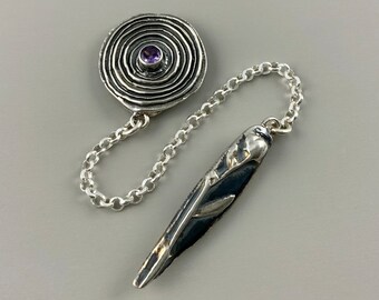 Silver Flower Pendulum with Amethyst Healing Talisman, Healing Energy and Calming Pendulum, Divination Wisdom Tool, Gemstone Silver Pendulum