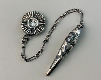 Divination Pendulum, Solid Pure Silver Pendulum with Eye of Protection Talisman, Balancing & Healing Amulet Pendulum, Spirit Connection Tool