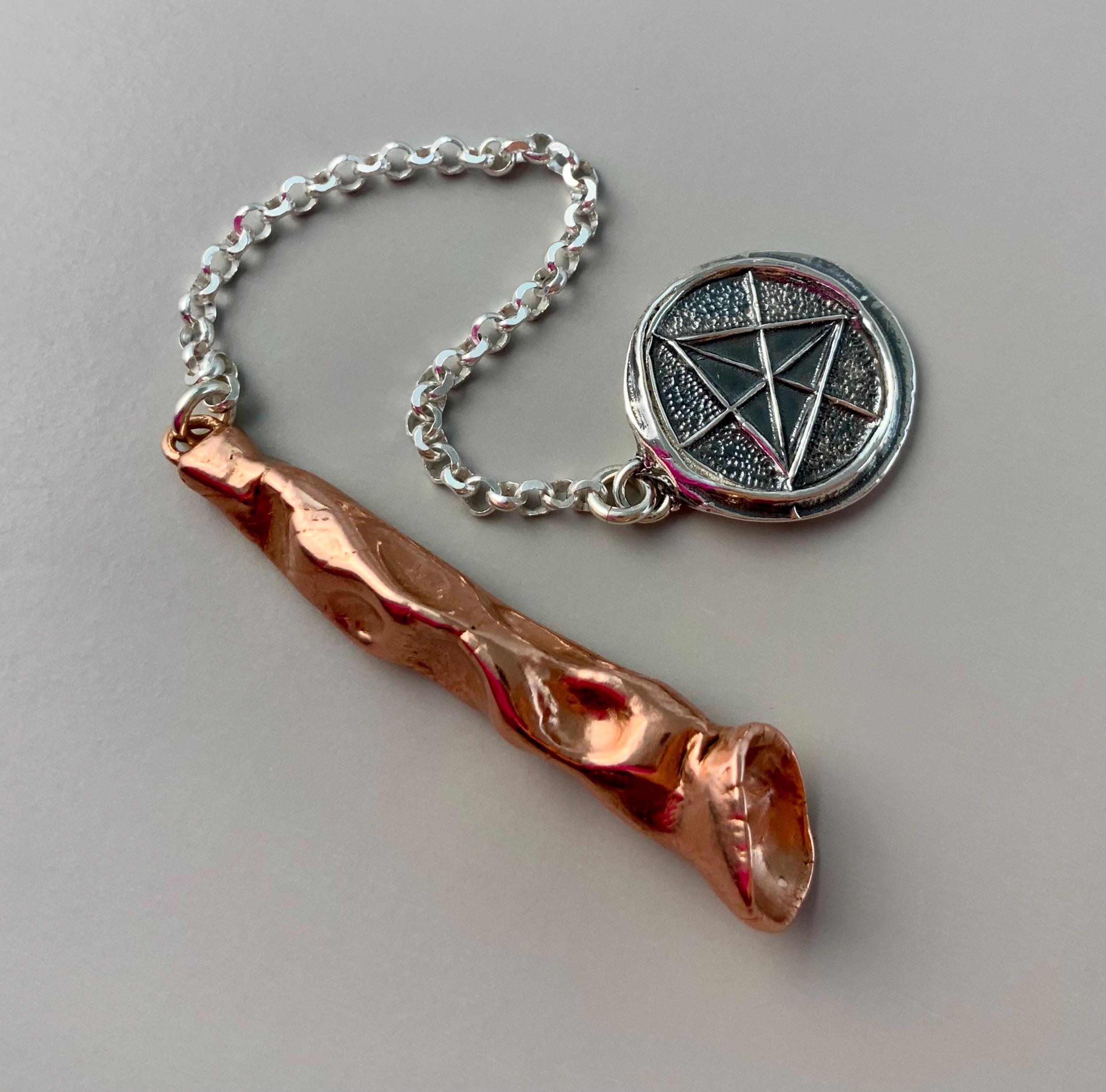 Handmade Solid Copper Divination Pendulum with Fine Silver Spiritual Talisman, Spiritual & Metaphysical Energy Tool, Divine Mystic Pendulum