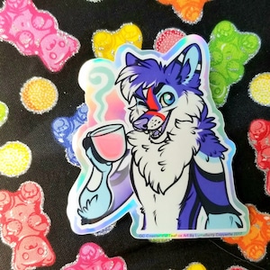 Holografische regenboog blauwe Anthro Fox sticker