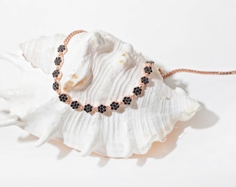 Turkish Handmade Jewelry/ Free Shipping USA only/Rose Gold Plated 925 Sterling Silver/ Black Zirconia Gemstone Adjustable Tennis Bracelet