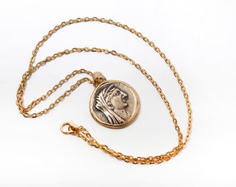 Ancient Roman Coin Necklace / Free Shipping USA only/ Medallion Style Double-Layer / Handmade Bronze Elegant Necklace/ Handmade Necklace