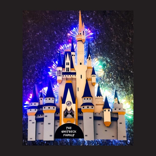 Customizable Wooden Light Up Disney Castle Magnet w/ Fireworks - Disney Cruise Magnet - Disney Cruise Wooden Magnet