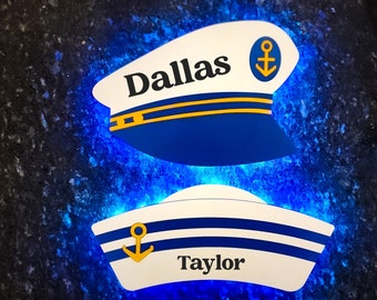 Customized Wooden Light Up Captain and Co-Captain Hat Magnets - Cruise Door Magnets