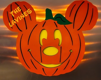 Customized Wooden Light Up Pumpkin Mickey Head Magnet - Disney Cruise Magnet- Disney Cruise Wooden Magnet