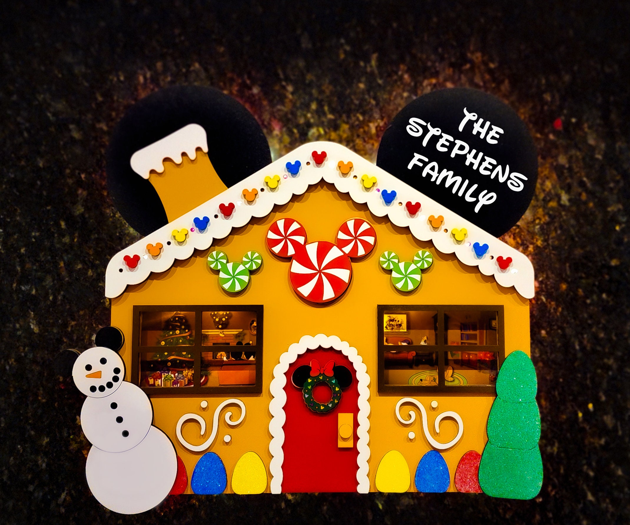 Customizable Wooden Light Up Disney Gingerbread House w/ See through windows and fire lights -  Disney Cruise Wooden Magnet