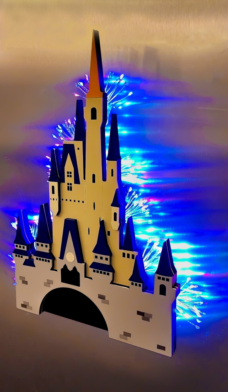 Customizable Wooden Light up Disney Castle W/ Fireworks Etsy