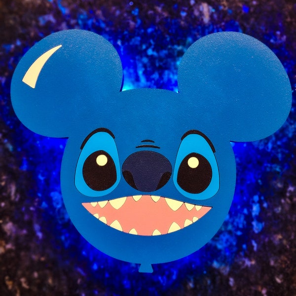 Customized Wooden Light Up Stitch Head Balloon Magnet - Disney Cruise Magnet- Disney Cruise Wooden Magnet
