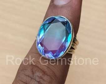 Anillo de turmalina bicolor | Anillo de plata de ley 925 | Anillo hecho a mano | Anillo facetado | Anillo de mujer para regalar | Anillo de plata para mujer | Anillo bohemio