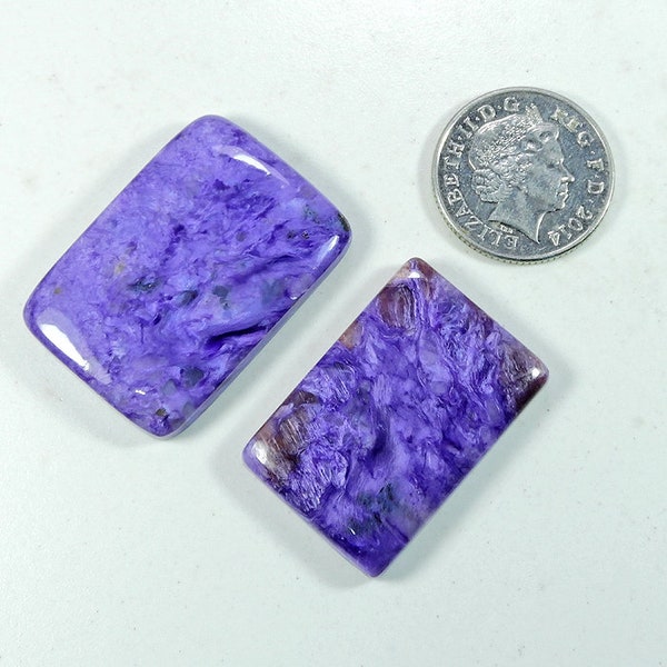 2 Pcs Natural Purple Charoite Rectangle Shape, Charoite Cabochon, Nice Gemstone, Charoite Loose Gemstone For Jewelry Making 147 Cts. HB07-16