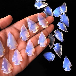 Opalite Arrowhead Crystal Metaphysical Glass Opal Bead Crystal Healing Stone Crescent Arrowhead Shape Gemstone for Jewelry Making #OPA